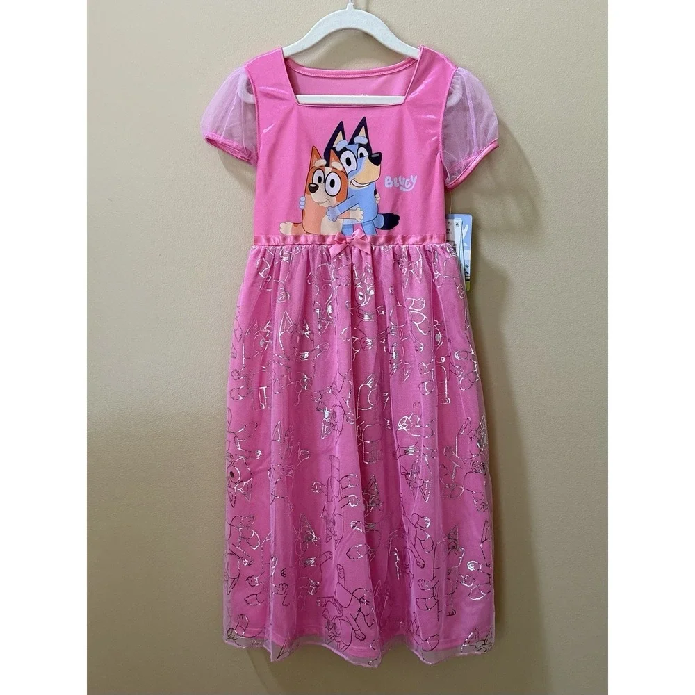 NEW Bluey & Bingo Girls Bluey Fantasy Nightgown Square Neckline -Pink Size S NWT